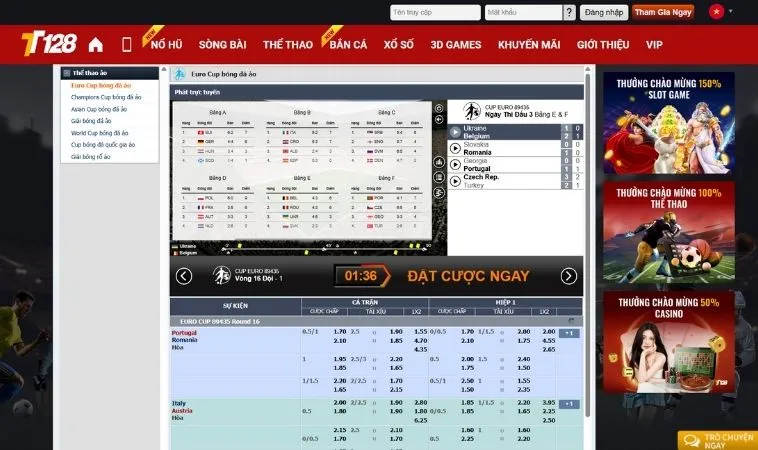 Các tỷ lệ kèo thể thao ảo TT128
