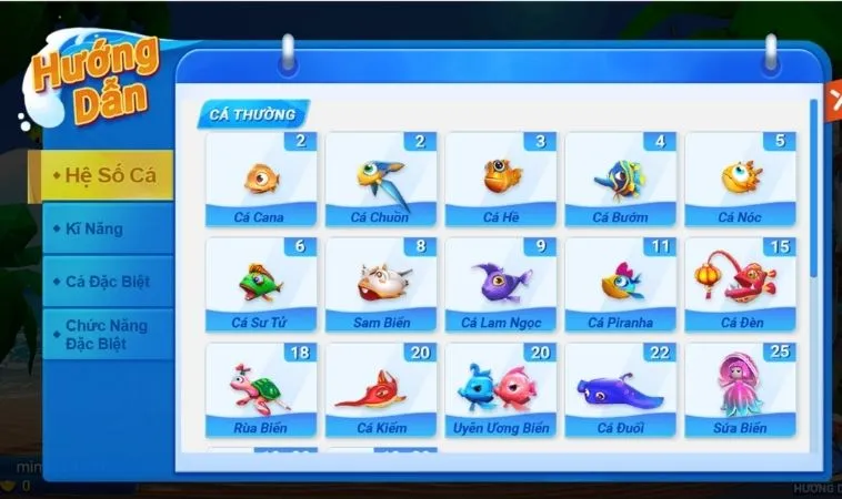 Hệ số thưởng các loại cá trong game Bắn Cá Đại Dương Tại TT128