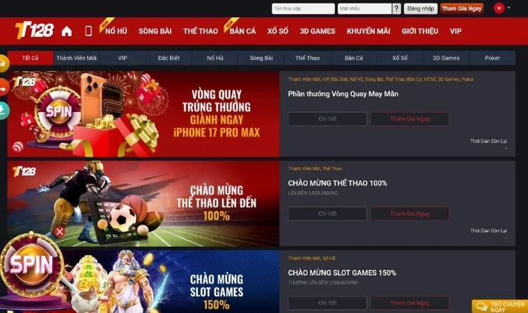 Đa dạng các chương trình khuyến mãi TT128 tặng người chơi