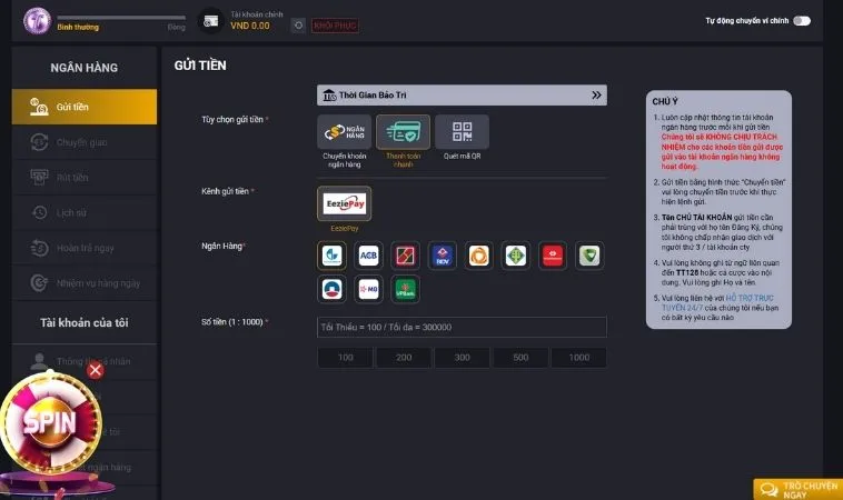 Các phương thức nạp tiền TT128
