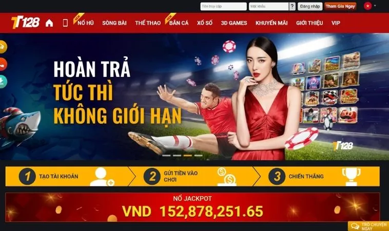 Giao diện trang chủ nhà cái TT128