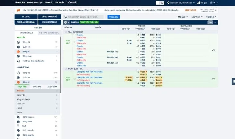 Giao diện cá cược bóng rổ TT128
